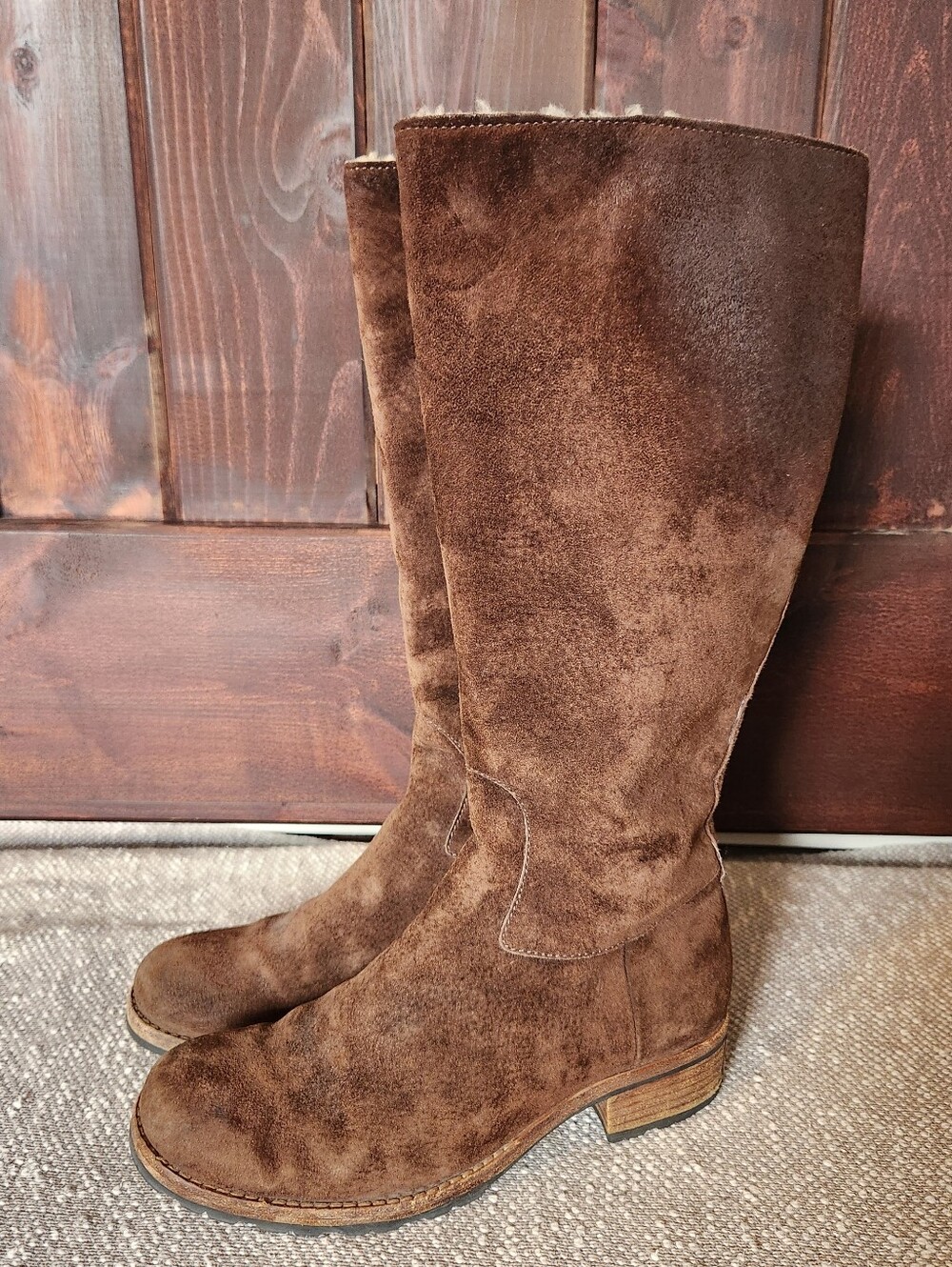 Ugg Broome Tall Brown Suede Leather Wool Lined Sherpa Zip Y2k Boots 5518, Sz 8.5